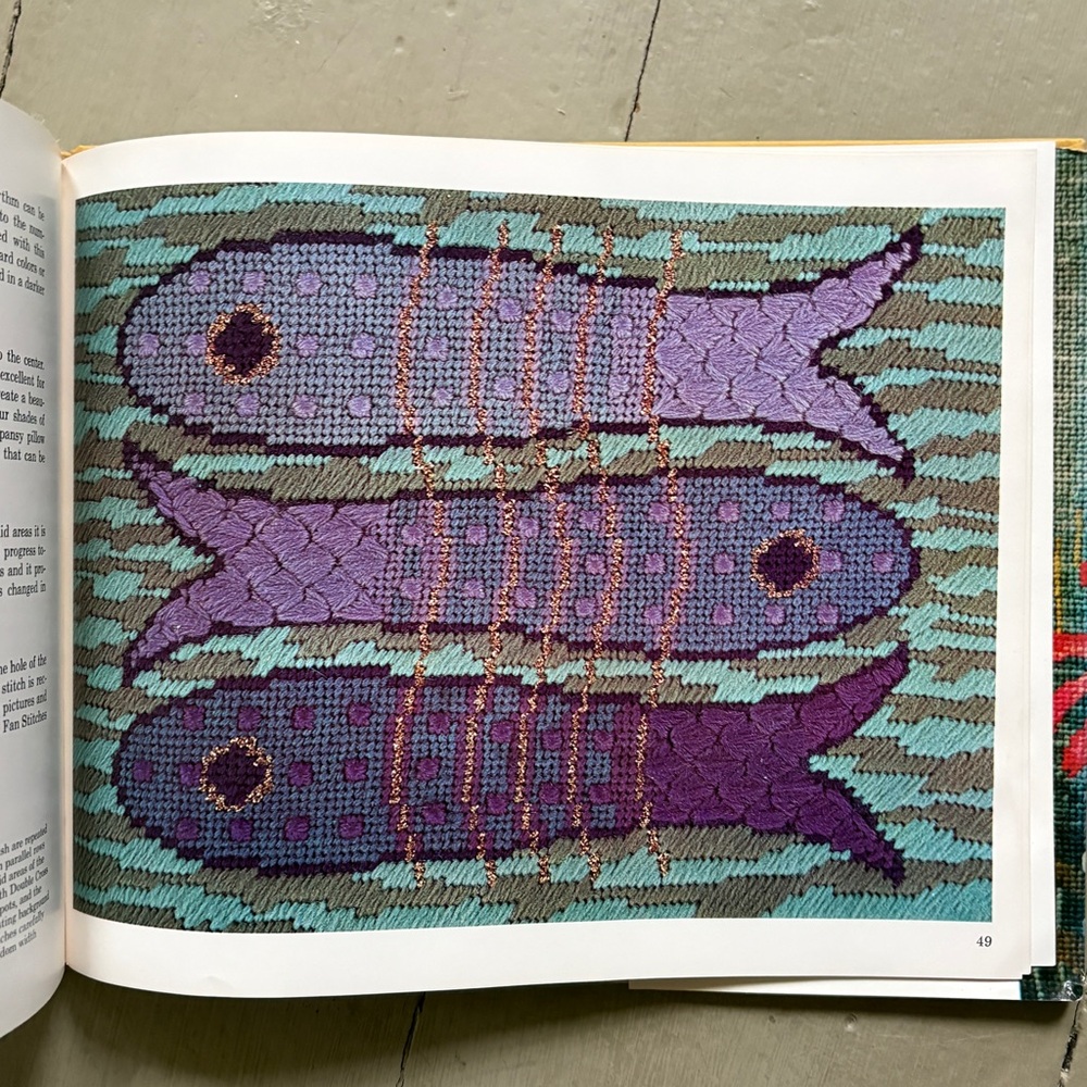 1974 Creative Canvas Work Elsa S Williams Needlework Floral Embroidery DIY Fish